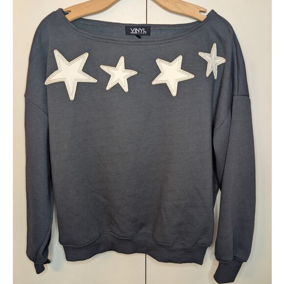 Vinyl Icons White Stars Grey Oversized Sweater - Picture 1 of 14